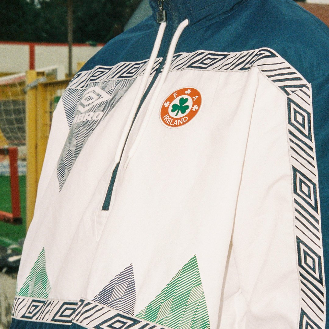 The @faireland 1990 x Umbro range features overhead shower jackets
