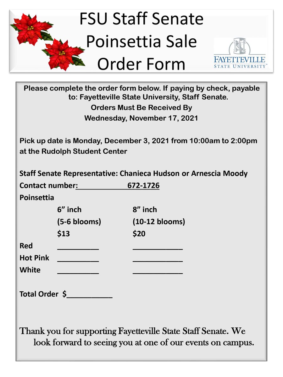 UNCFSU_StaffSen's tweet photo. @UNCFSU_StaffSen Poinsettia Sale.  Please show your support for this fundraising event. @uncfsu @uncfsu_engldept @uncfsutheatre @UncfsuB https://t.co/oPKn24rI9c