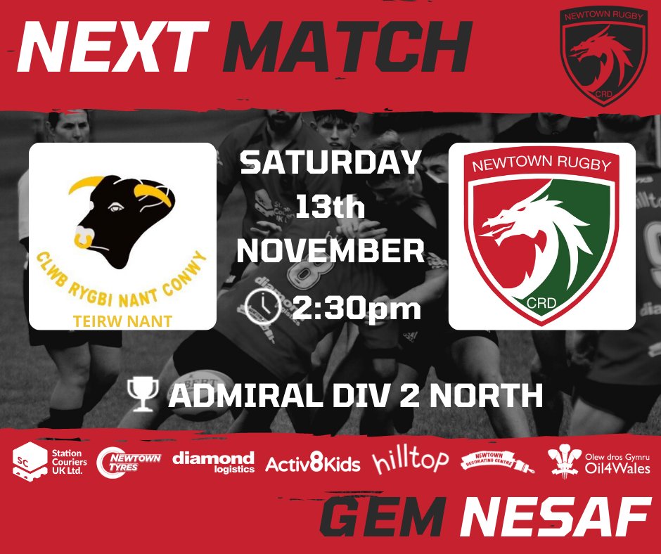 NewtownRugby's tweet photo. After a couple of weeks without action, our 1st team head to @CRNantConwy for the opening league fixture in #Div2North, ko 2:30pm. Good luck boys. #NRFC #OneClub https://t.co/IKLqke3OMY