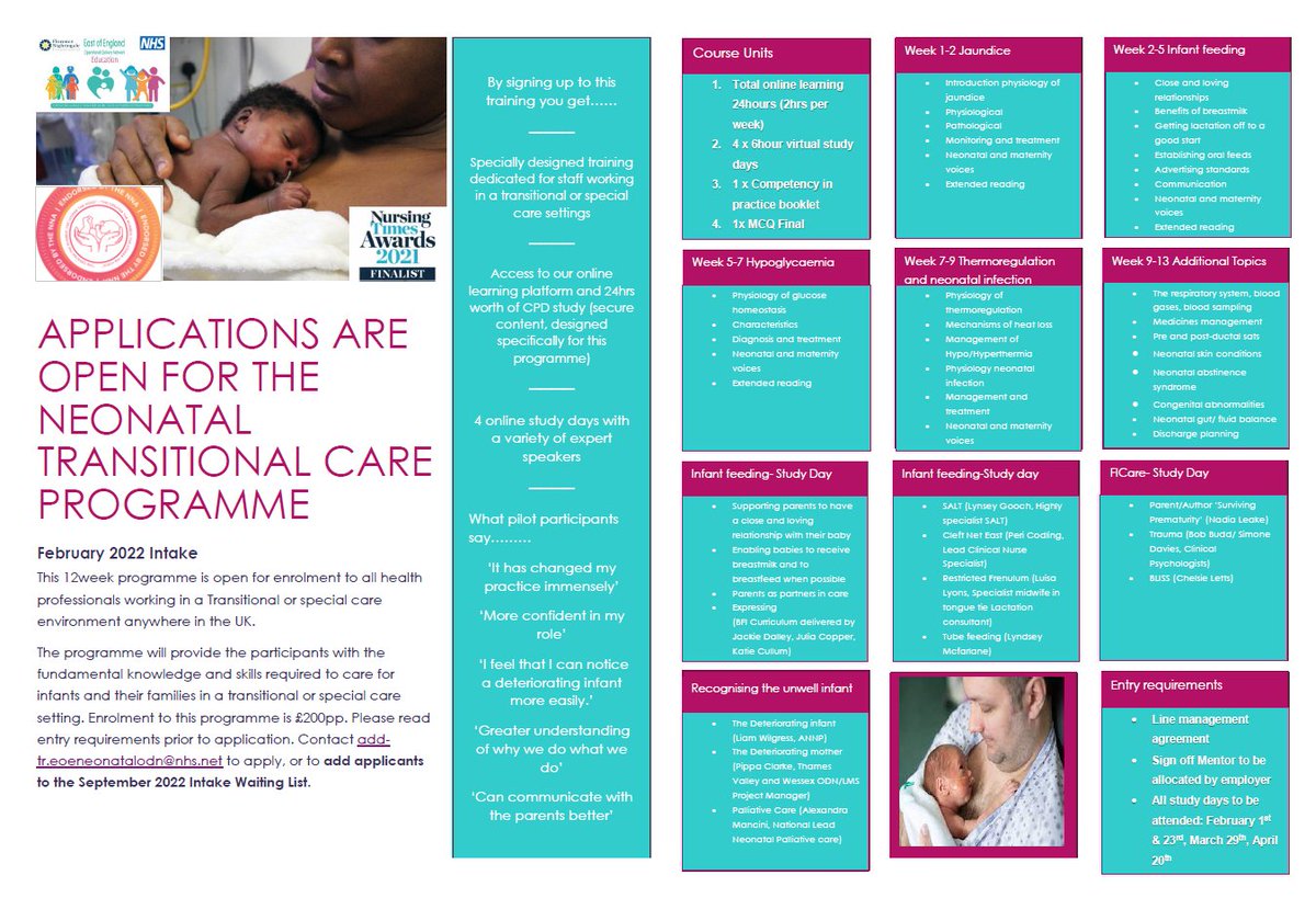 EoENeonatalODN's tweet image. Don't forget applications are open for the Neonatal Transitional Care programme. This 12week course is open to all health professionals working in a Transitional or Special Care Setting across the UK. To apply or for more details contact add-tr.eoeneonatalodn@nhs.net