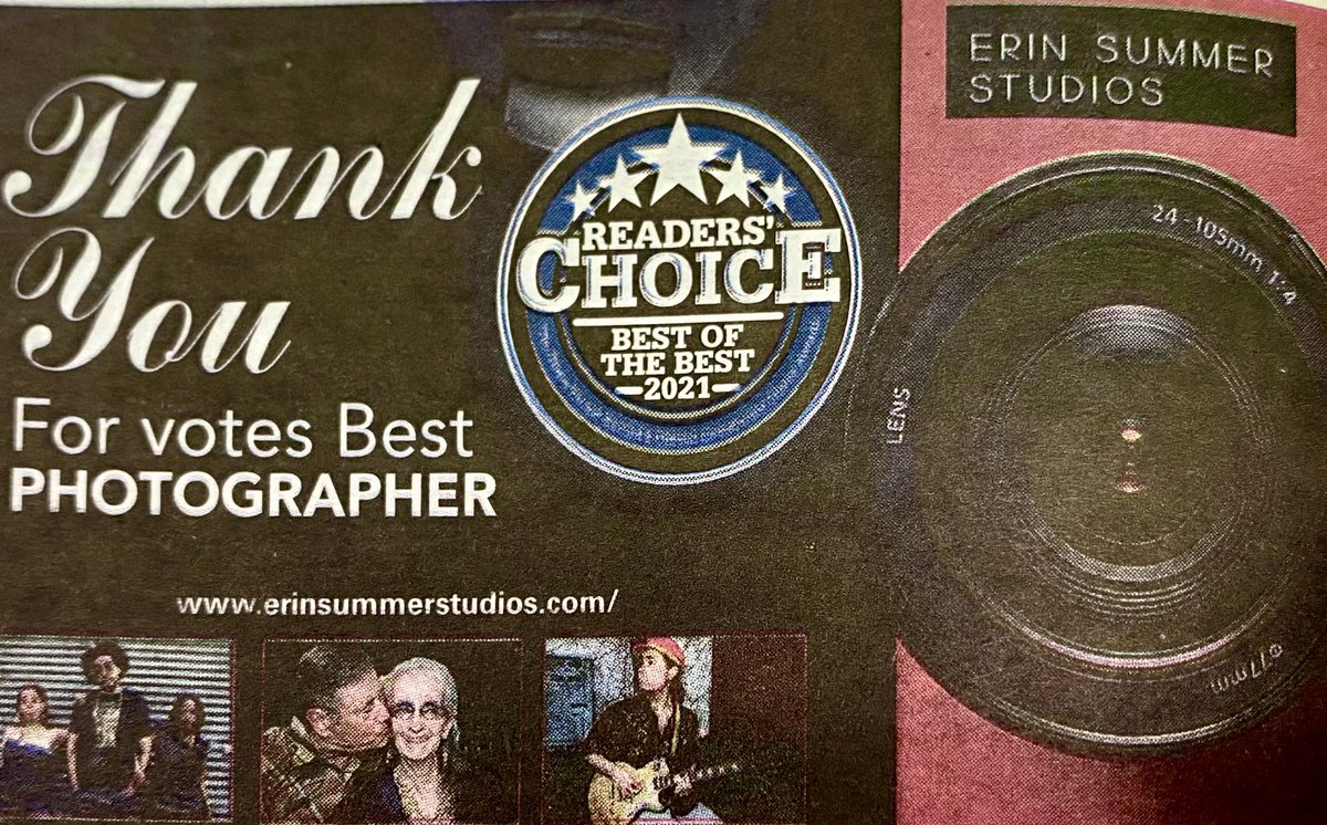 erinsummer's tweet photo. Did you see us in the paper last week? Honored to be YOUR choice as always! #erinsummerstudios #readerschoice #bestphotographer https://t.co/M9nS0LXygl