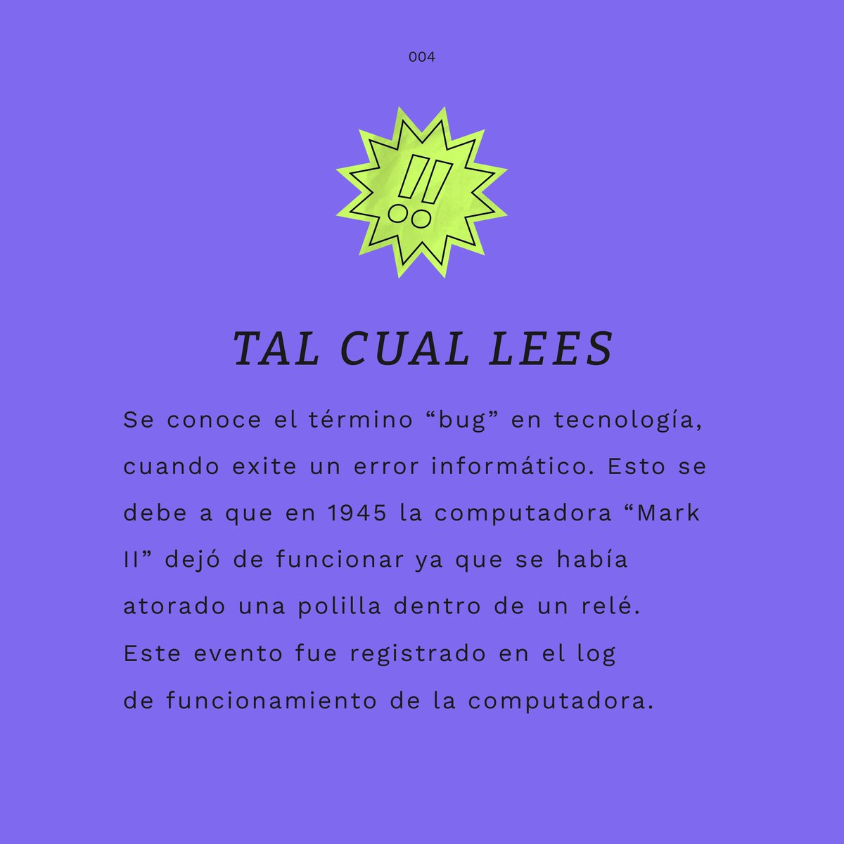 SomosNivelat's tweet photo. Viernes de Dato Freak 🤯

En tecnología se utiliza el término "Bug", ¿te habías preguntado por qué?

¿Sabías que en Nivelat usamos datos memorables para generar mejores aprendizajes? ¡Comparte estos datos o cuéntalos en tu próxima reunión de trabajo! https://t.co/mXZ5QCDvLv