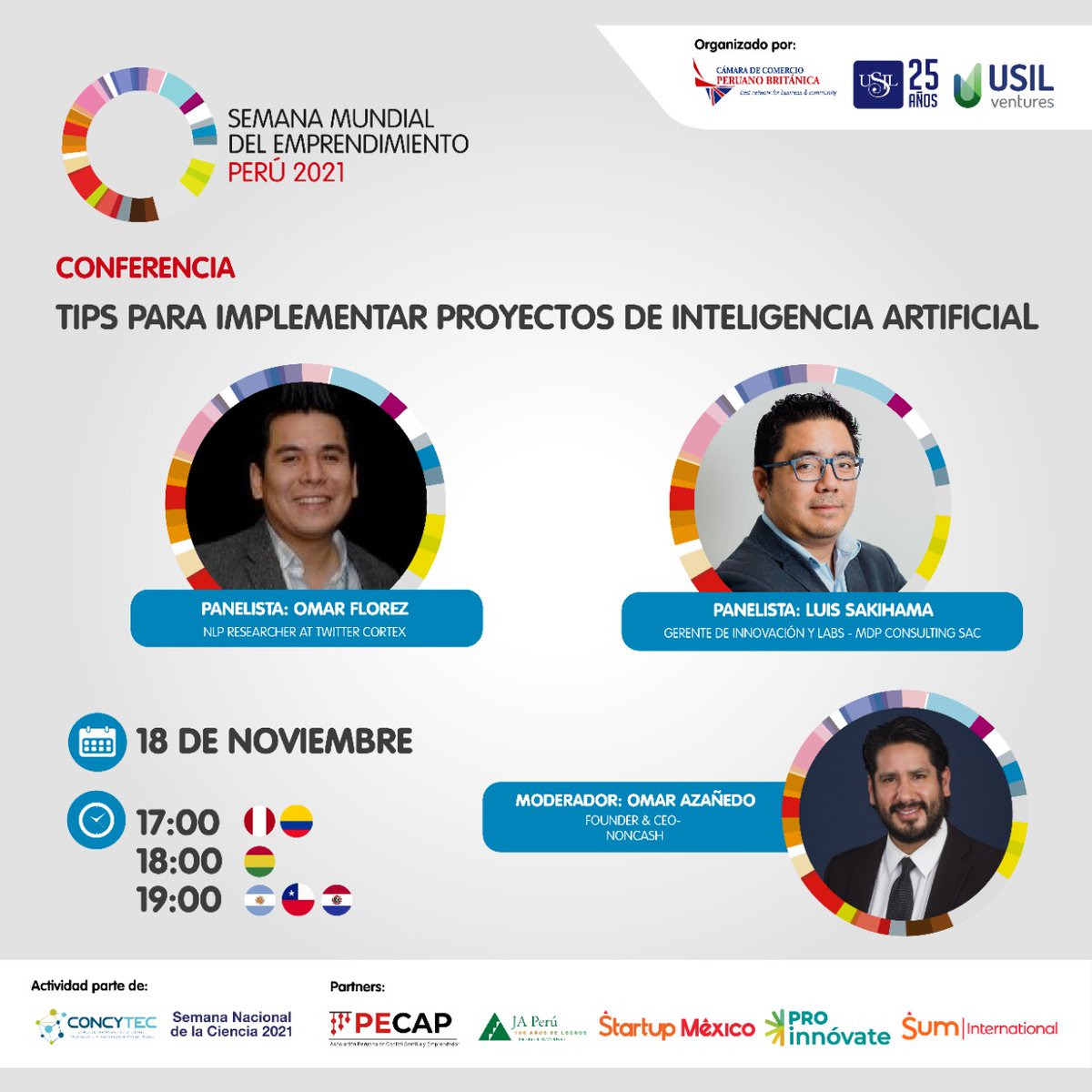 usil_ventures's tweet photo. El panel está conformado por: Omar Florez, NLP Researcher en Twitter Cartex y Luis Sakihama, gerente de #Innovación y #Labs en MDP Consulting.

En la moderación, estará el señor Omar Azañedo, Fundador y CEO de @NoncashPeru. 

📌 Regístrate aquí: https://t.co/cQSXIpFLyn https://t.co/Kj6bAdJmPR