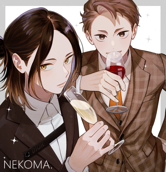 #リプ来たキャラを描く 
夜久さんと研磨さん 