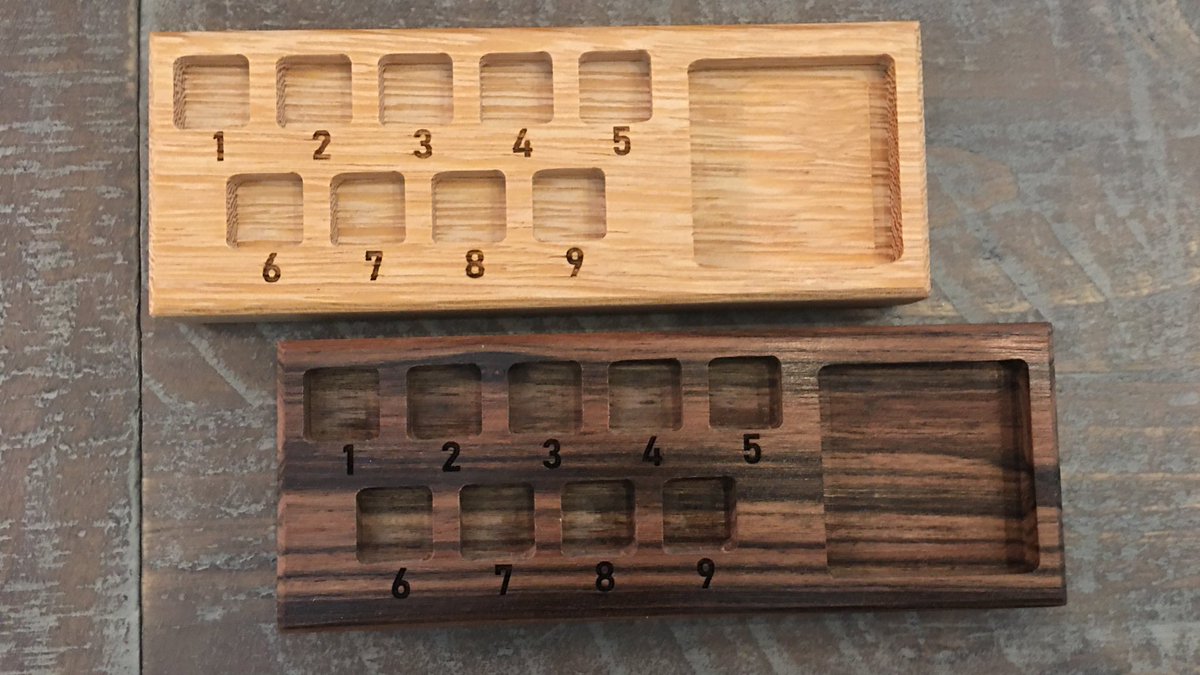 stephenswworks's tweet photo. Two new woods. Top is White Wenge and bottom is Picana, very similar to Bocote.
#dnd5e #spelltracker https://t.co/JgGVDlSt5D
