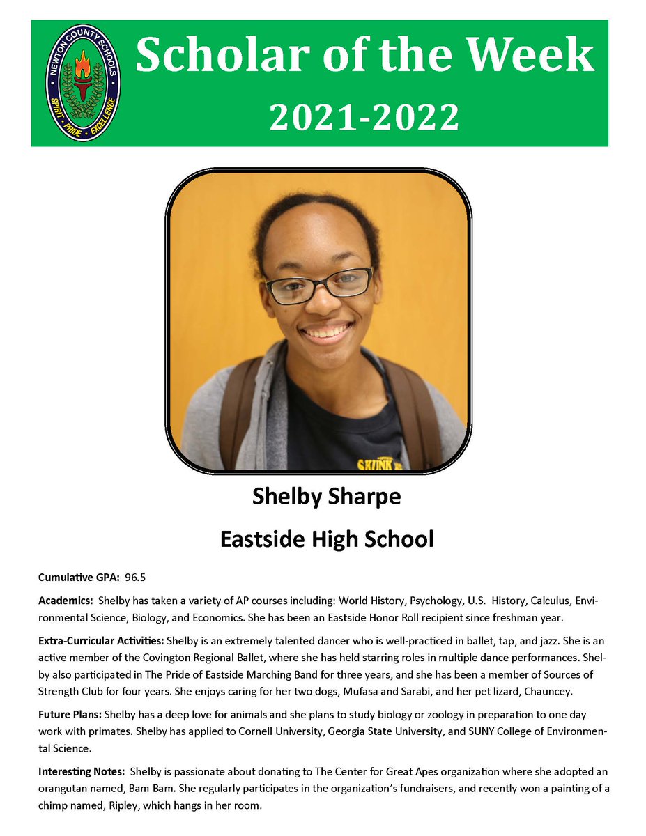 Congratulations to <a href="/EHS_Eagles/">Eastside High School</a> senior, Shelby Sharpe--one of this week's NCSS Scholars of the Week! #NCSSBeTheBest