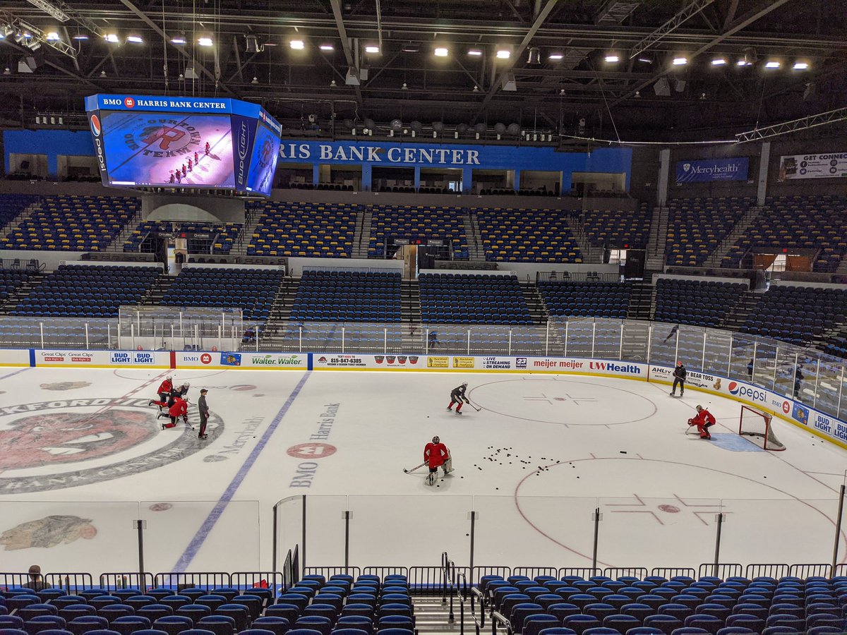 goicehogs's tweet photo. Morning skate vibes. See you tonight at 7pm vs @Chicago_Wolves for Military Appreciation Night! #goicehogs #gorockford https://t.co/EIy2DdTNtv