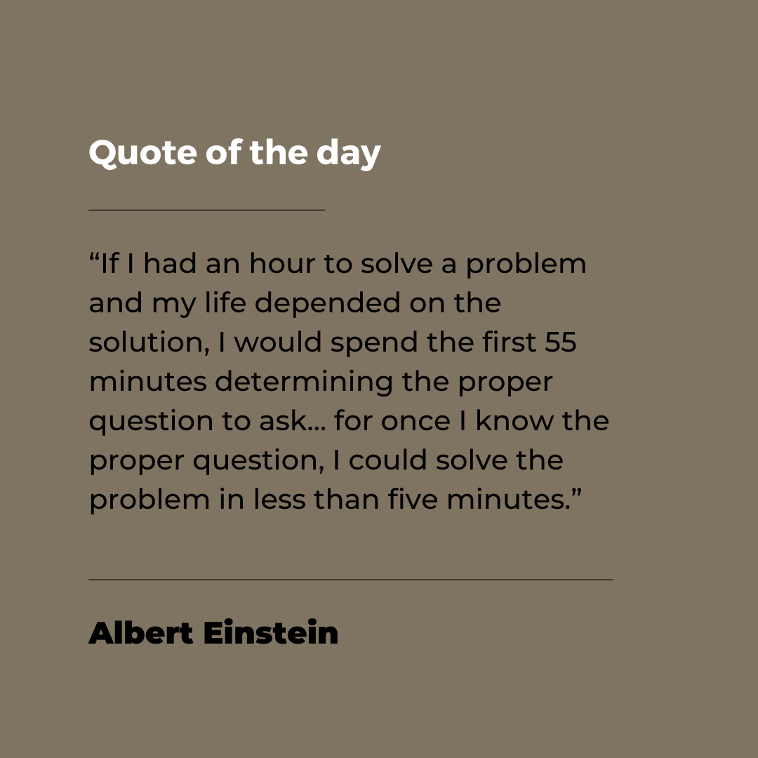 Mel_Talk_App's tweet photo. “If I had an hour to solve a problem and my life depended on the solution, I would spend the first 55 minutes determining the proper question to ask… for once I know the proper question, I could solve the problem in less than five minutes.” - Albert Einstein 🤓

#mel #meltalk https://t.co/s8zlzxIgrJ