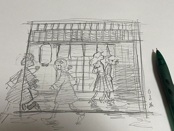 次の色紙の構図が大体決まった。夜の絵描けたら格好いいよね。 