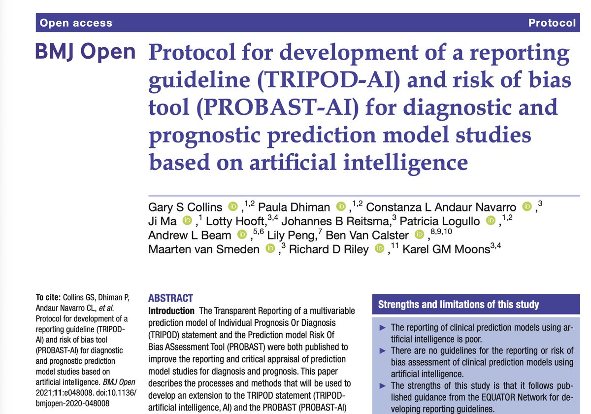 GSCollins's tweet photo. Improving the reporting of #machinelearning prediction models.
Round 2 of the TRIPOD-AI Delphi consensus survey will open in a couple of weeks. DM me if you didn't participate in the round 1 & want to participate in round 2.
#statstwitter #medtwitter #ML4HC @EQUATORNetwork https://t.co/cvKRI2dlLK