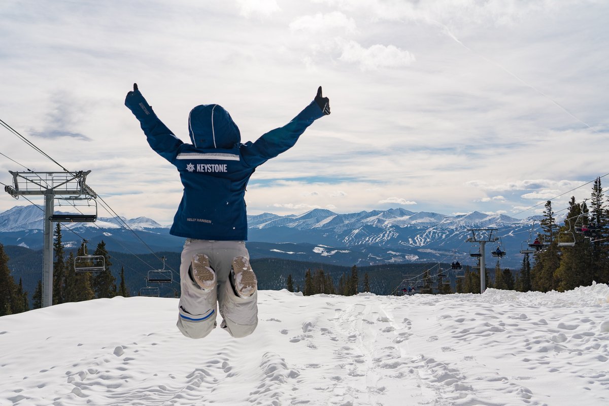 KeystoneMtn's tweet photo. Hip hip hooray for Breck's opening day! Welcome to the season @breckenridgemtn, we’re so happy to have you. Jumping for joy with more terrain to explore all the way through May! ⛷️ 🏂 ⛄ https://t.co/8SuB5hNhwy