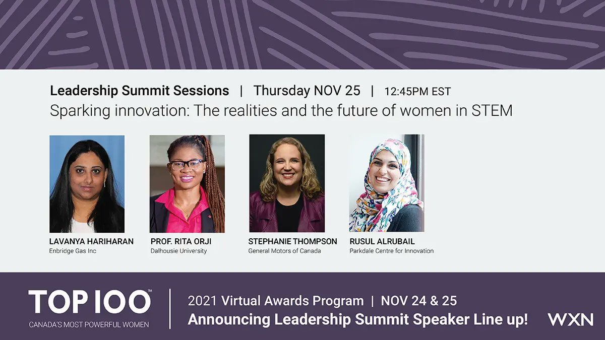 Our 2021 #Top100 Virtual Awards Program on November 24-25 includes a 2-day Leadership Summit full of panels like "Sparking innovation: The realities and the future of women in STEM", followed by the Awards Gala!

Learn more and get your tickets here: buff.ly/3hCvGKz