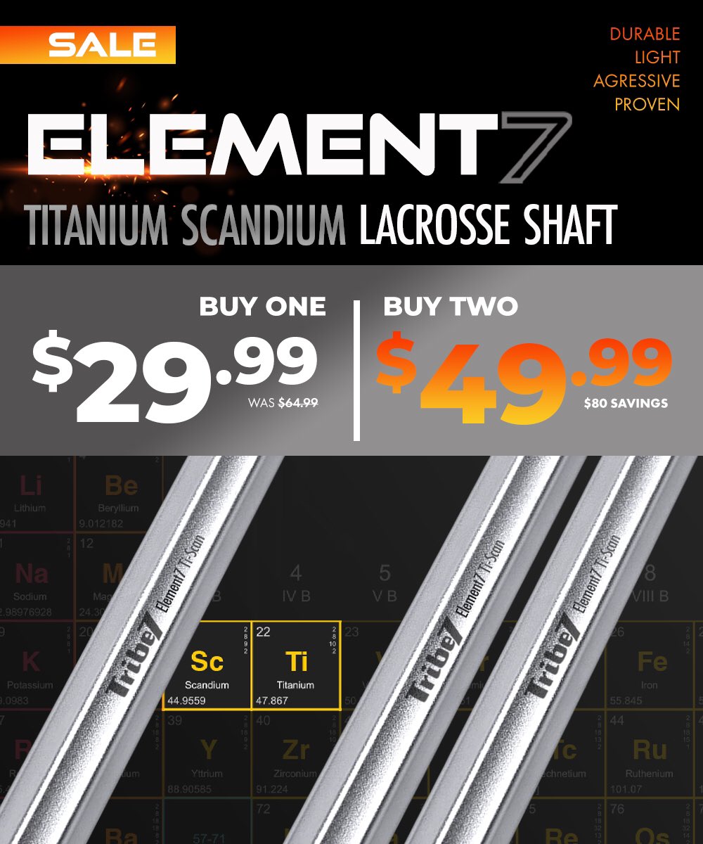 Tribe7Lax's tweet photo. Ti-Scan Shaft Sale | Buy 1 for $29.99 or Buy 2 for $49.99 🚨

#jointhetribe #lacrosse #lax #T7NA #tribe7lax #pll #lacrosselife #lacrossehead #lacrossegame #laxbro #lacrosseislife #lacrossestick #usalacrosse #lacrosseseason #collegelacrosse #highschoollacrosse #clublacrosse https://t.co/wyHvUNJREu