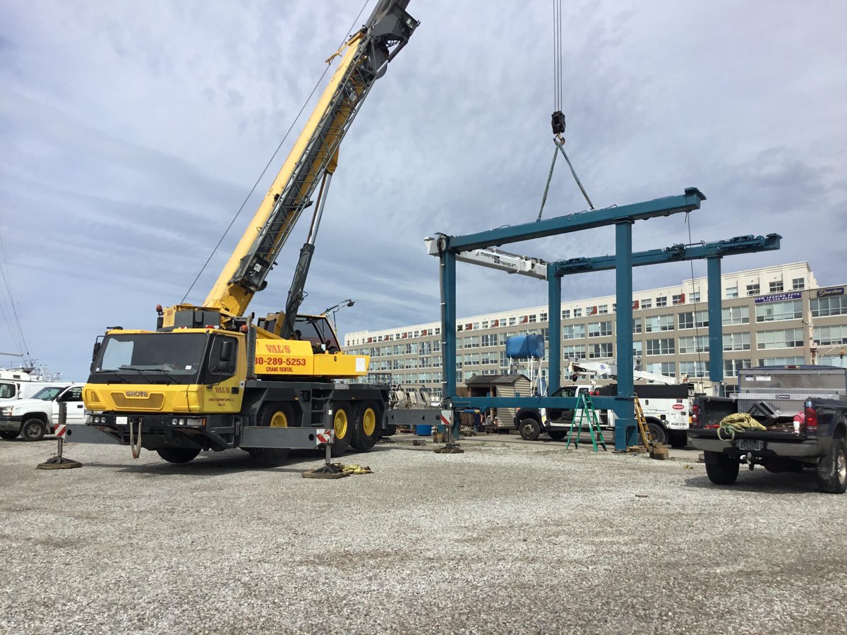 Val’s on the job. The Sailing Inc. Marina in Cleveland. Installing a boat hoist. #dbe #DiversityandInclusion #mwbe #supplierdiversity #commercialconstruction #barecranerental