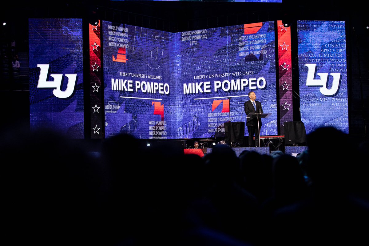 mikepompeo's tweet photo. .@LibertyU is having an enormous impact for Christ.

Thank you to Pastor @jonathanfalwell for inviting me to speak at convocation this morning. https://t.co/03wKMOe8DS