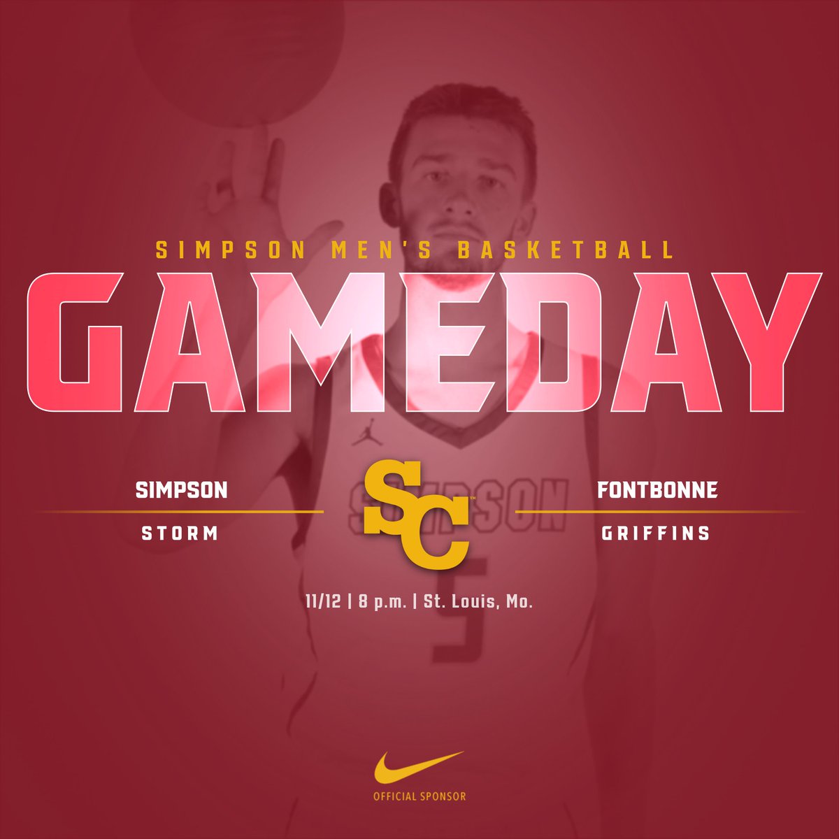 We open the SLIAC/A-R-C Classic against the Griffins!

🆚 Fontbonne
🕗 8 p.m.
📍 St. Louis, Mo.
🏟 Mabee Gymnasium 
📊 bit.ly/3kRE5LV
🖥 bit.ly/3Hkv0o8

#ONESimpson | #rollriversMBB