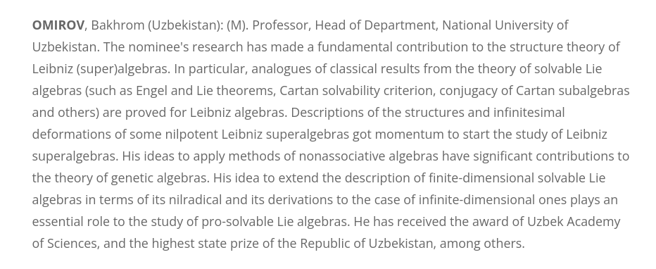 TWASnews's tweet photo. Congratulations to newly elected #TWASFellow #BakhromOmirov of #Uzbekistan, with National university of Uzbekistan! He will be a #Fellow in #TWAS #MathematicalSciences section, starting in #January 2022.
https://t.co/cu5b4HoiHz
#TWASGeneralConference https://t.co/4C4yO1NHiM