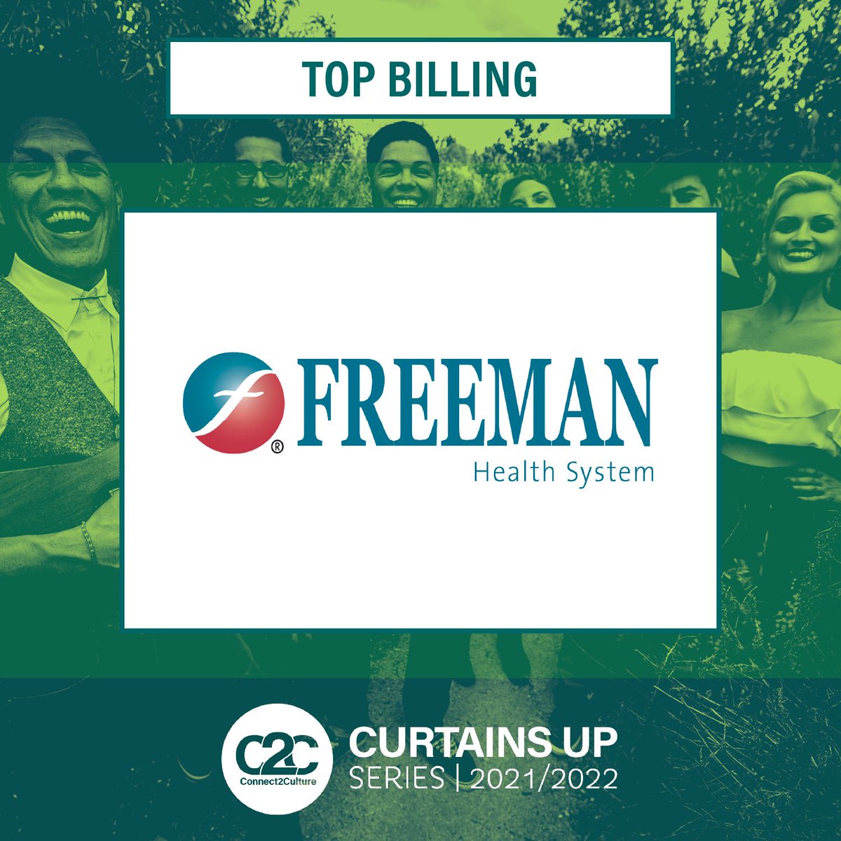 connect2culture's tweet photo. Many thanks to our Top Billing Sponsor for the Curtains Up Series 2021/2022 – @FreemanCares4U! Their generous support has enabled C2C to bring world-class entertainment to Joplin once again. Thank you!
#connect2culture #freemanhealthsystem #curtainsupjoplin #joplinarts https://t.co/WlgSoNxGZ5