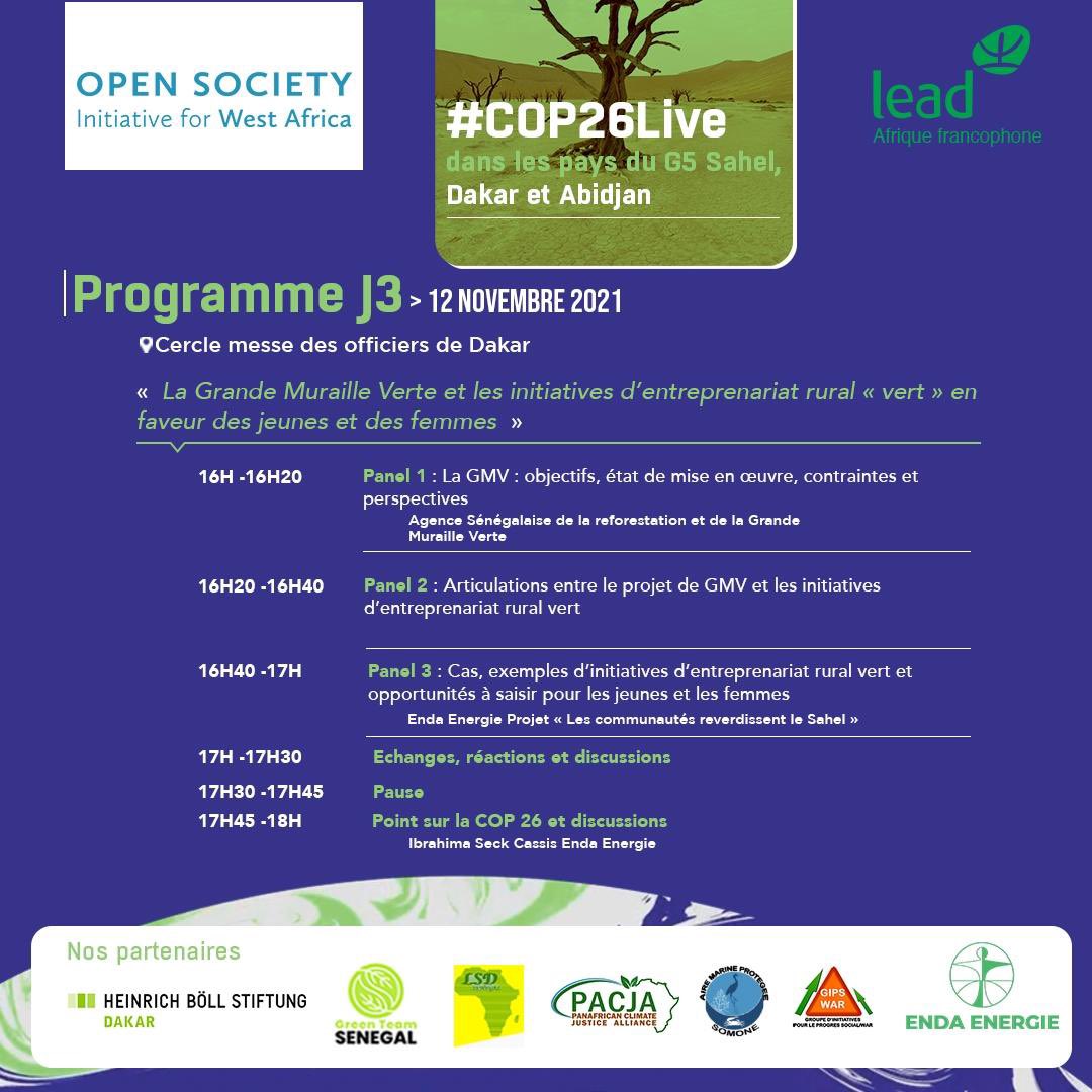manaibra's tweet photo. #COP26LIVE #J3 #endacop26
🗓 "La Grande Muraille Verte et les initiatives d'entrepreneuriat rural vert en faveur des jeunes et des femmes" #COP26Glasgow #COP26coalition #COP26Action #COP26Glasgow
@OSIWA1
@BoellSenegal
Lien https://t.co/pd5UIIMdv2
Live https://t.co/K9YIi7N1M1 https://t.co/XqQ2ZBA9Q2