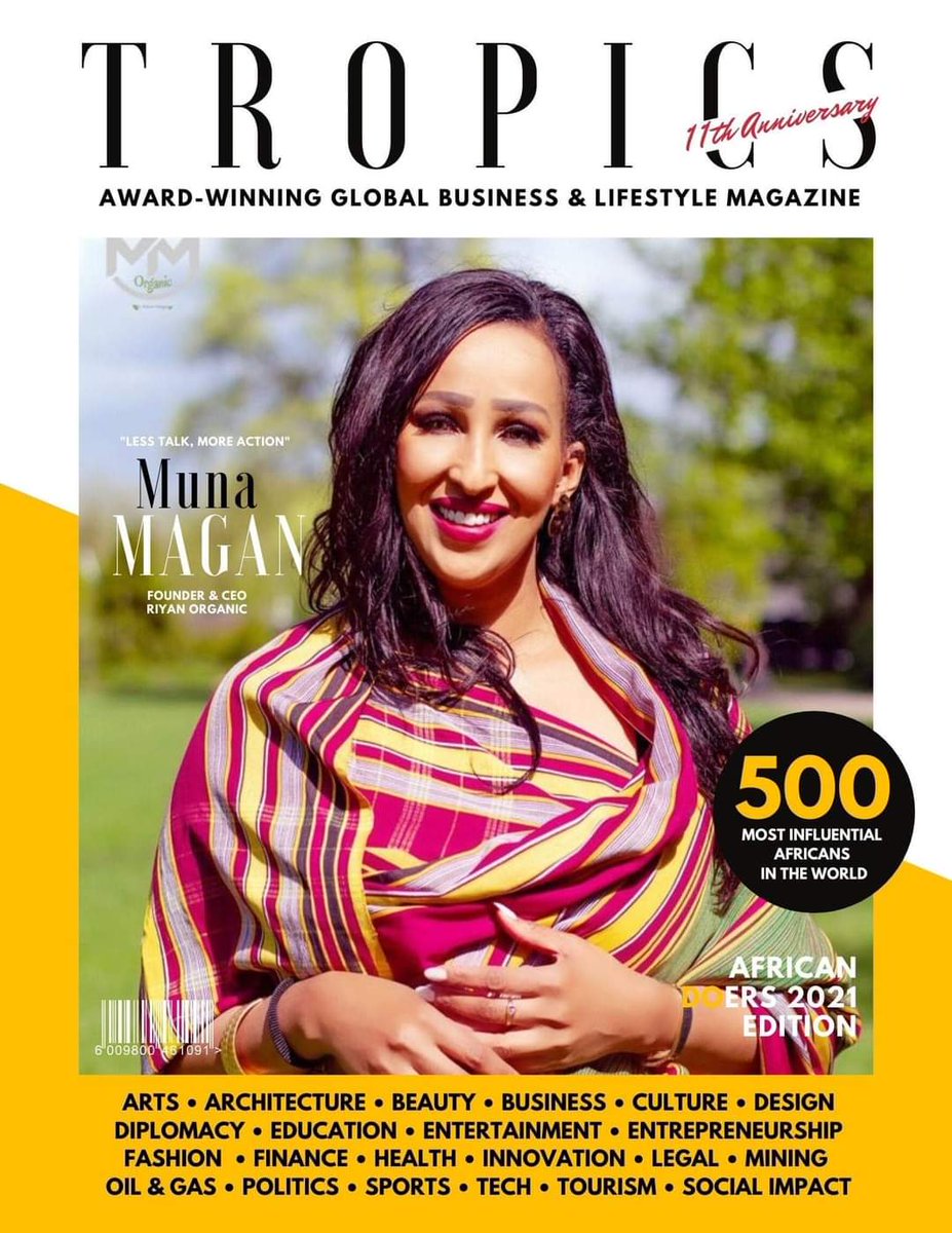 Delighted and humbled to have been chosen as one of the "Top" African Do'ers powerlist in 2021. Thank you <a href="/Tropicsmagazine/">Tropics Magazine®</a>🙏🏾
#businesswoman #africa #socialimpact #globalbusiness #somaliwomeninbusiness