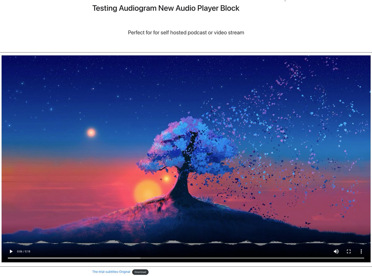 Gtarafdarr's tweet image. An excellent audio block was released 3 days back
Generate Audiogram Block
It&apos;s super cool. I&apos;ve tested this tool. You can use this free block to host your podcast; the Author has also offered a Subtitle feature. Super cool. wordpress.org/plugins/genera…
#Gutenberg #BlockPlugin #WPhunt