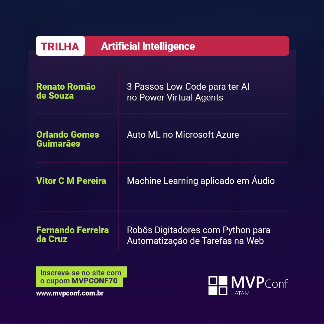 MVPConference's tweet photo. Nossa trilha de palestras está ON 💥

Confira tudo que te espera na trilha de AI! Muito networking, muita experiência e muita solidariedade com nossas instituições parceiras 😃

#MVPConf2021 #MVPBuzz #FASAmazonia #EuCuidoDaAmazonia https://t.co/sakZk2wF2a