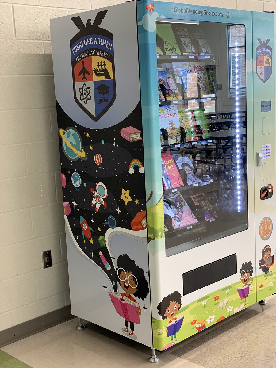 AcademyTag's tweet photo. We were beyond excited about our cool 😎 gift! This book vending machine is AMAZING! Our students can’t wait to start making purchases via completing reading activities. Thanks @APSMediaServ #keepreading #onemorechapter https://t.co/09G0mRBHTK