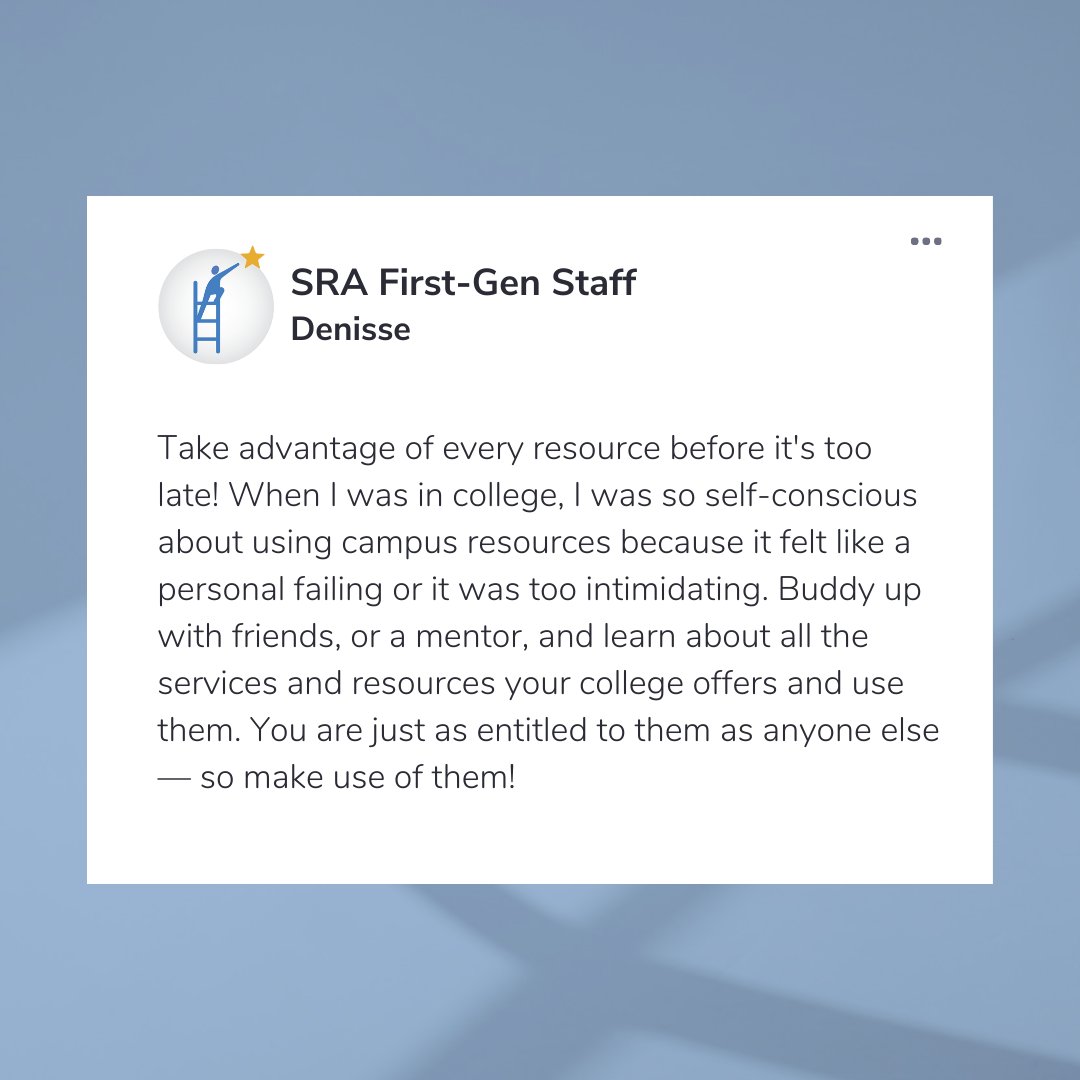SRAprogram's tweet image. National First-Generation College Celebration Week is coming to an end, but as SRA we are full of #firstgenpride all year round! 🌟Check out the advice from incredible First-Gen staff at SRA 

#FirstGenCelebrationWeek #FirstGenPride #StudentsRisingAbove #College #FirstGeneration