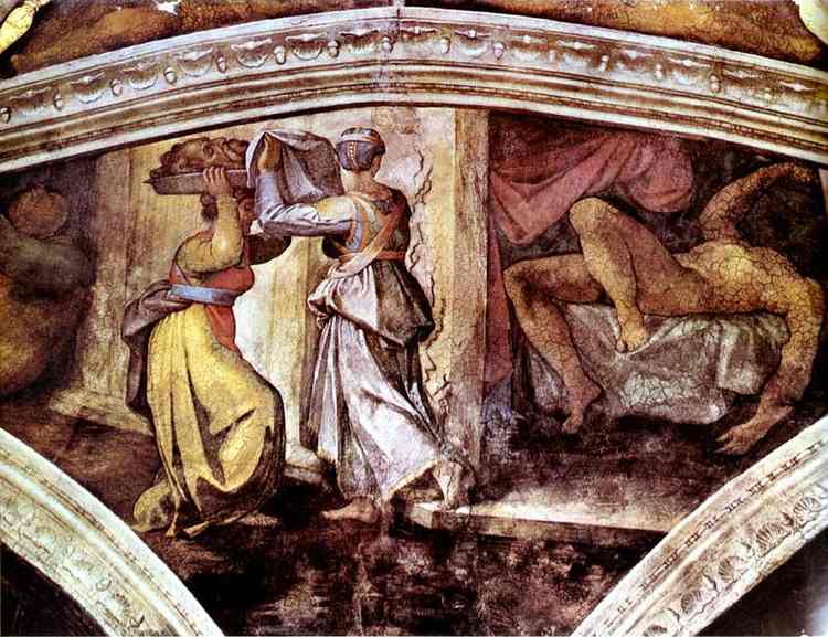 fanmichelangelo's tweet photo. Sistine Chapel Ceiling: Judith Carrying the Head of Holofernes, 1512 #michelangelo #highrenaissance https://t.co/k8Iw7LWo4y
