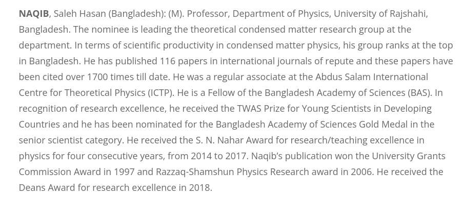 TWASnews's tweet photo. Congratulations to newly elected #TWASFellow #SalehHasanNaqib of #Bangladesh, with University of Rajshahi! He will be a #Fellow in #TWAS #Physics section, starting in #January 2022.
https://t.co/cu5b4H6HQ1
#TWASGeneralConference https://t.co/mrxIBVQVTu