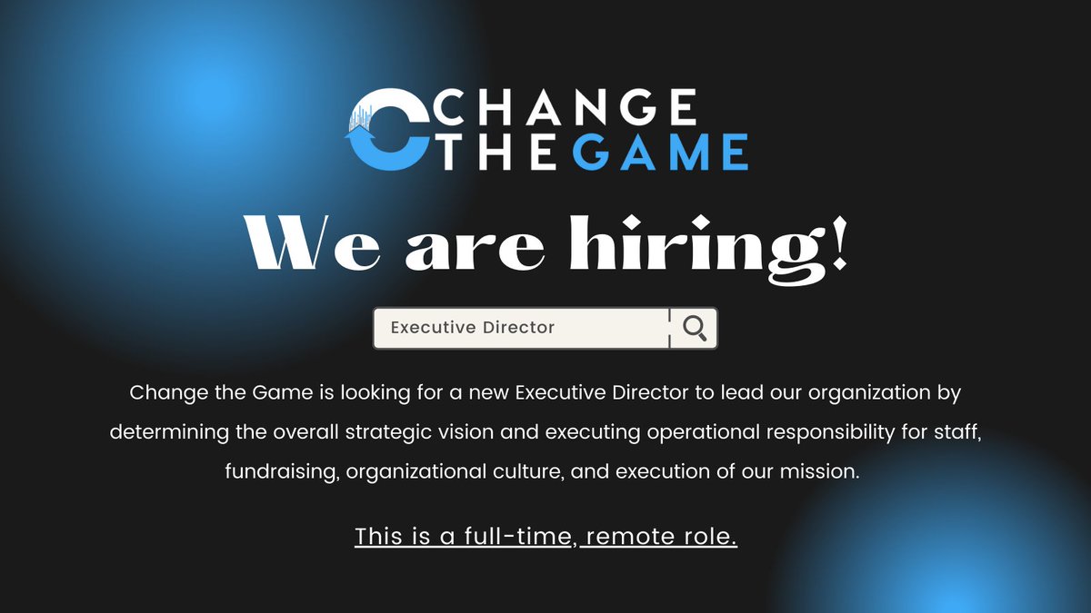 Are you or somebody you know interested in a #remote, full-time #WFH position managing a #progressive organization? We have just opened applications for our Executive Director position! For more info: changethegame.io/about-us/jobs/…