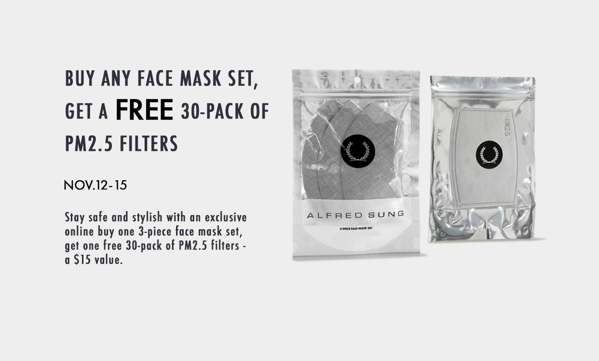 This weekend only... Buy any face mask set and receive a FREE 30-pack of PM2.5 filters ($15 value) alfredsung.com/collections/fa…