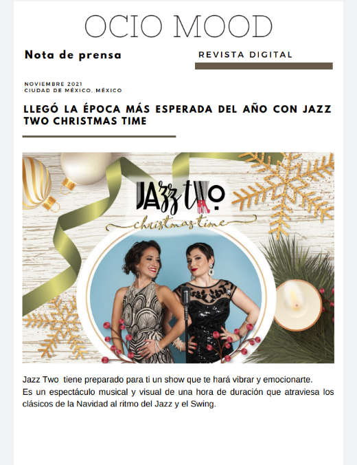 ociomood's tweet photo. Jazz Two una fem band que te hará viajar en el tiempo a través de la música!
https://t.co/xL9QLnHwX1
#ociomood #revistadigital #notadeprensa #JazzTwo #Christmas2021
https://t.co/VDxIICPDoU https://t.co/4Bf5QIWzqn