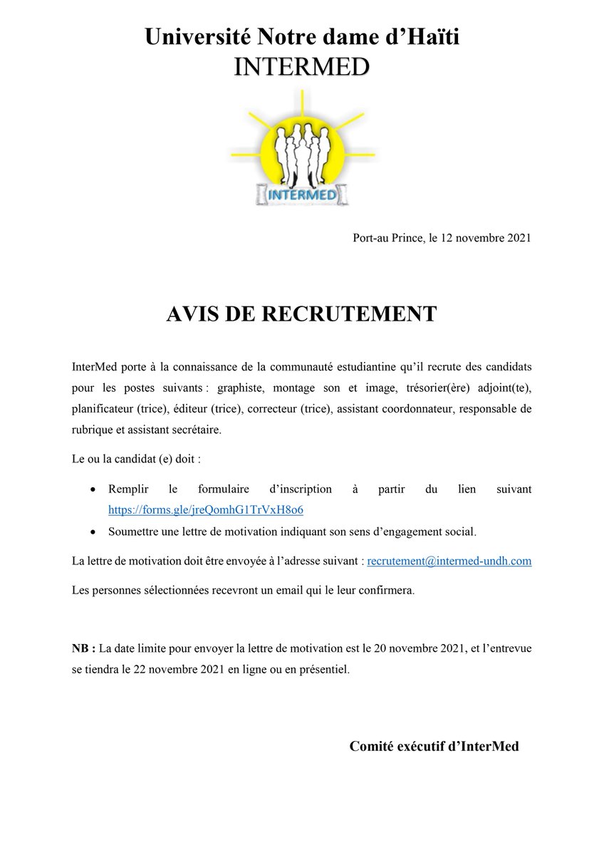 Avis de recrutement