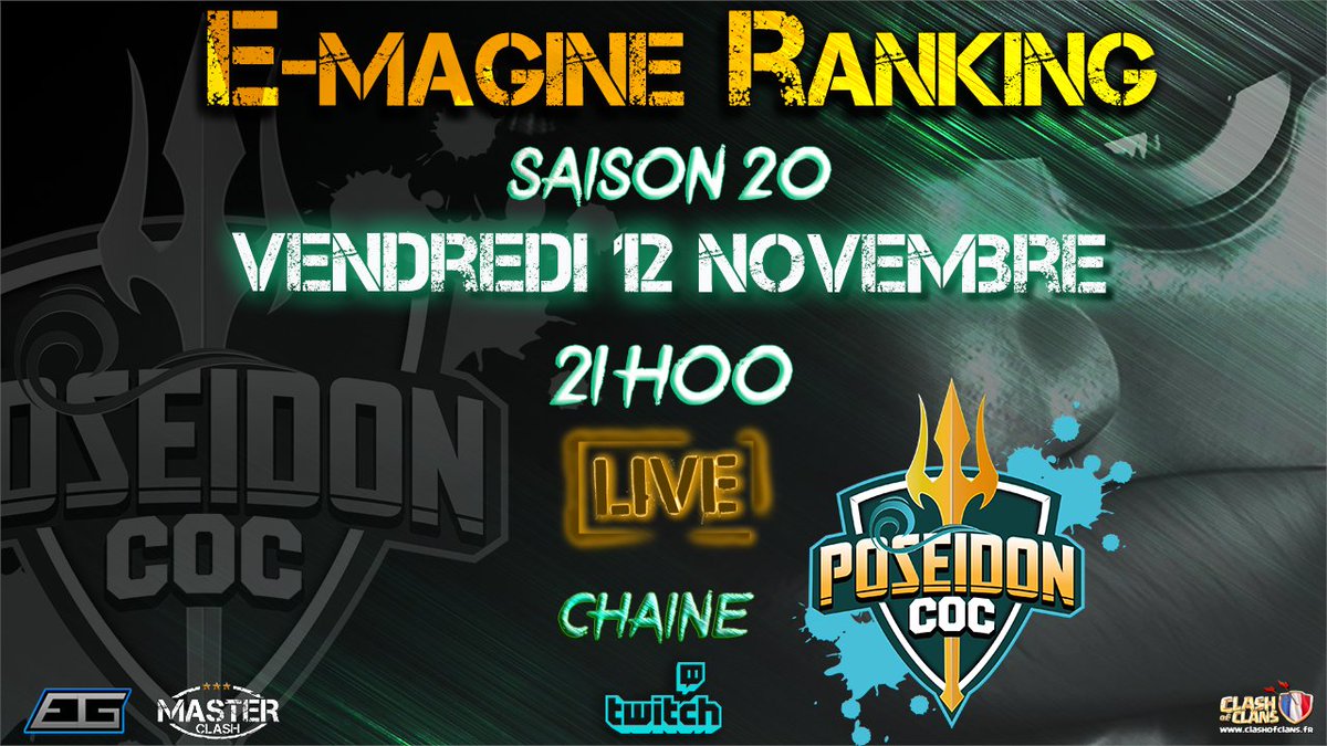 CocPoseidon's tweet photo. On se retrouve ce soir pour 3 matchs du Ranking de @EMAGINE_GAMING :
#Diammxn 🆚 @InvictuS_clanFR
#Dangers 🆚 #smallworld
#FluoParty 🆚 @eVolute_TFCC
A suivre sur @Twitch à 21H CEST: https://t.co/xqPNvR90Un https://t.co/MA4v8QN8Zy