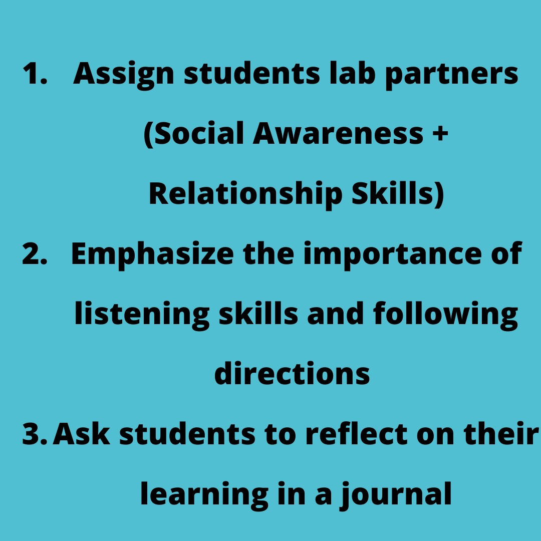 SEL can enhance instruction and help students build their competency in science. By assigning students lab partners or groups, establishing group norms, and working together, students can improve social awareness and relationship skills. 

<a href="/SEL4NJ/">SEL4NJ</a> 

#sel #education #science #STEM