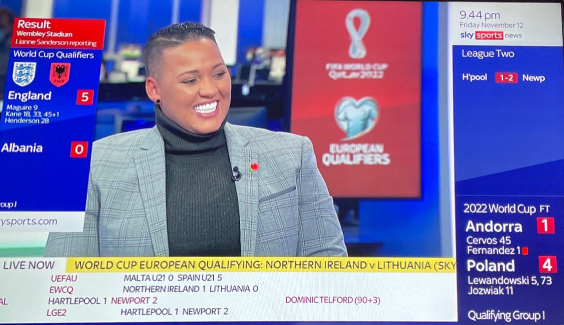 liannesanderson's tweet photo. Good win. Well done 🏴 👏🏾. Great to cover the game vs Albania 🇦🇱 live on @SkySportsNews for Friday Night Goal zone. Couldn’t think of a better way to spend my Friday night. Forever Grateful. #skysportsnews #england #Albania #Skysports #FridayNight #Goalzone https://t.co/HtitFX3Vo6