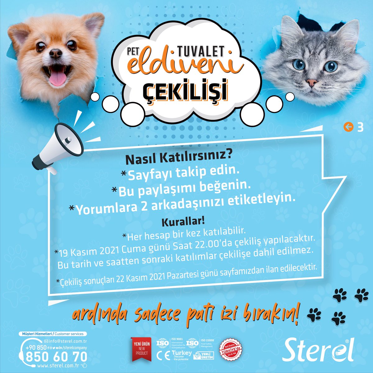 SterelCompany's tweet photo. ÇEKİLİŞ VAR!
20 kişiye 2 paket “Pet Tuvalet Eldiveni” Hediye!!! YENİ ÜRÜN!!!

Nasıl katılısınız?
* @sterelcompany bu hesabı takip edin.
*Bu paylaşımı beğenin.
*Bu paylaşımın yorumuna 2 arkadaşınızı etiketleyin.

Koşullar &amp; Kurallar:
*Her hesap bir kez katılabilir.
…+ https://t.co/4ZAD0BXxWX