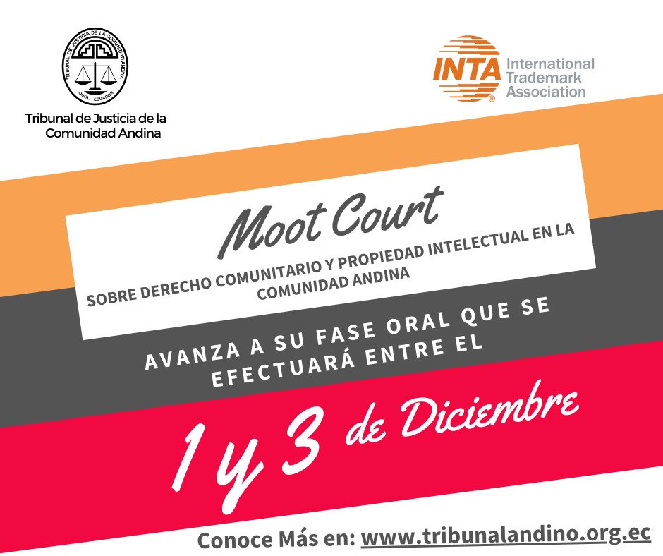 TJCA_oficial's tweet photo. Compartimos importante información sobre el Moot Court sobre Derecho Comunitario y Propiedad Intelectual en la Comunidad Andina:
https://t.co/RvhCFyejZw https://t.co/QEUHpkkXOv