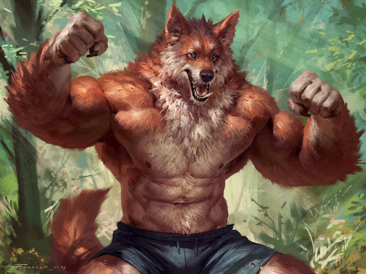 Motivational werewolf has finally gotten a name: Chiron, a good lad. 😌 #drawing