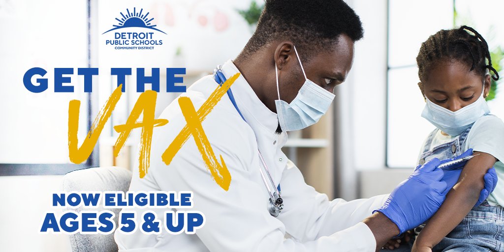 Get The Vax! DPSCD is hosting two Pfizer vaccine clinics for students ages 5 and up - Sat. Nov. 13, 8am - 5pm at King HS &amp; Randolph CTC. 1st dose, 2nd dose &amp; boosters available. 2nd dose &amp; boosters administered on Dec. 5. at same locations. Full details at fal.cn/3jNEj