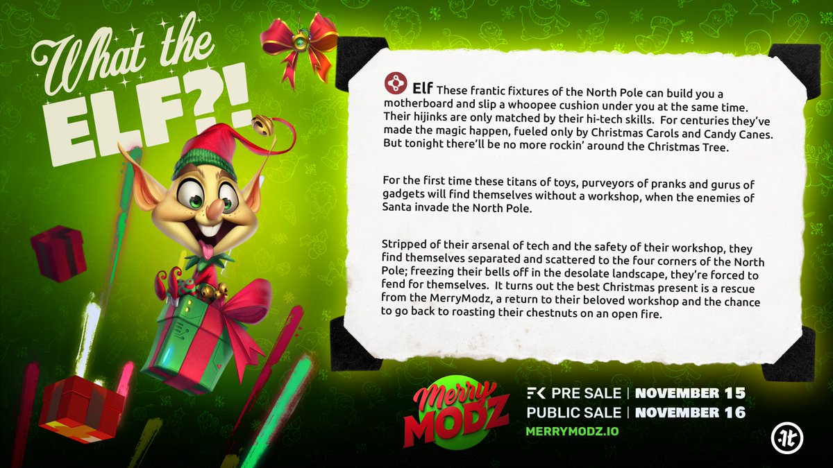 Merrymodz_io's tweet photo. "When an elf takes a selfie it's just an elfie!"
*runs back into the workshop

Remember to Retweet the Elf character poster for a chance to win a signed #MerryModz sketch from @herrerabox  - https://t.co/M5gPi5qFpb https://t.co/ucWrLVwVtm