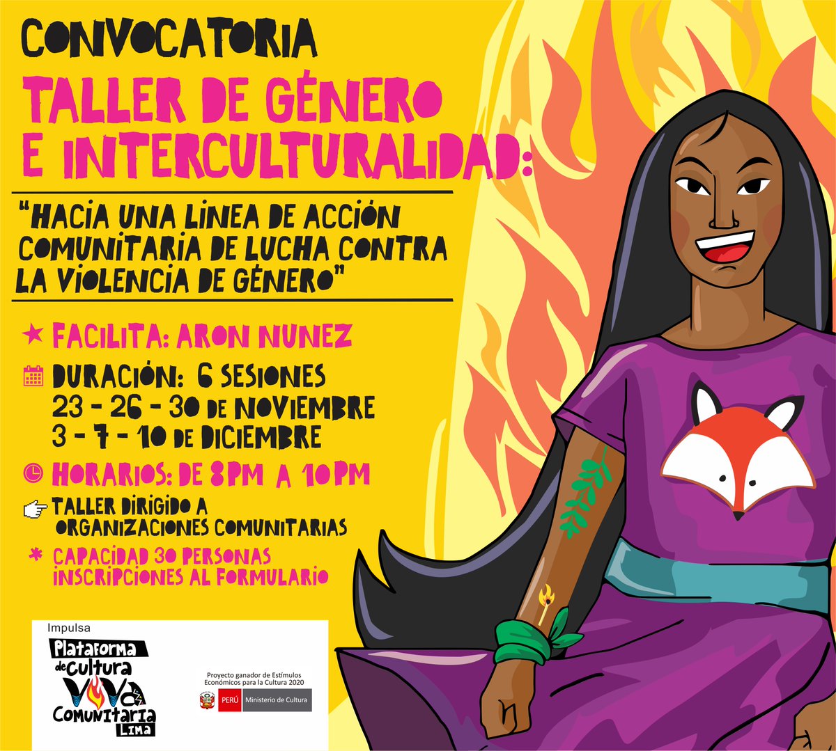 CVCPe's tweet image. #CONVOCATORIA – El taller tiene como objetivo que las organizaciones comunitarias puedan desarrollar capacidades para la construcción de estrategias contra la violencia de género / Formulario -&amp;gt; forms.gle/EB9yKUXkBcUqEw…
#Culturavivacomunitaria