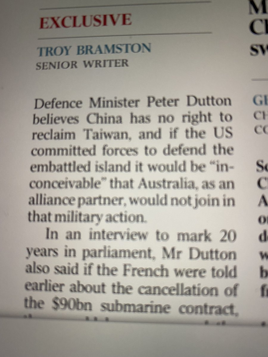 QuentinDempster's tweet photo. “Drums of war” beat more intensively in Rupert Murdoch’s Australian outlets. Irresponsible Defence Minister Peter Dutton has already declared war with China over Taiwan, putting our ADF sons and daughters in harm’s way. Warmongering for domestic political purposes. Disgraceful. https://t.co/Y9xeZkCZIx