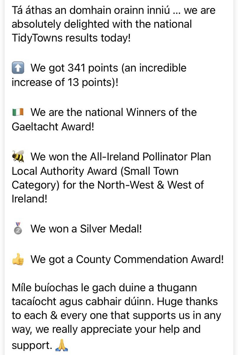 TidyBelmullet's tweet photo. Tá áthas an domhain orainn inniú … we are absolutely delighted with the national @TidyTownsIre results today!
#TidyTowns2021 #Tidytowns21 #lovewhereyoulive #maigheo #iorras #erris #belmullet #béalanmhuirthead #community https://t.co/zFHMV6HMVb