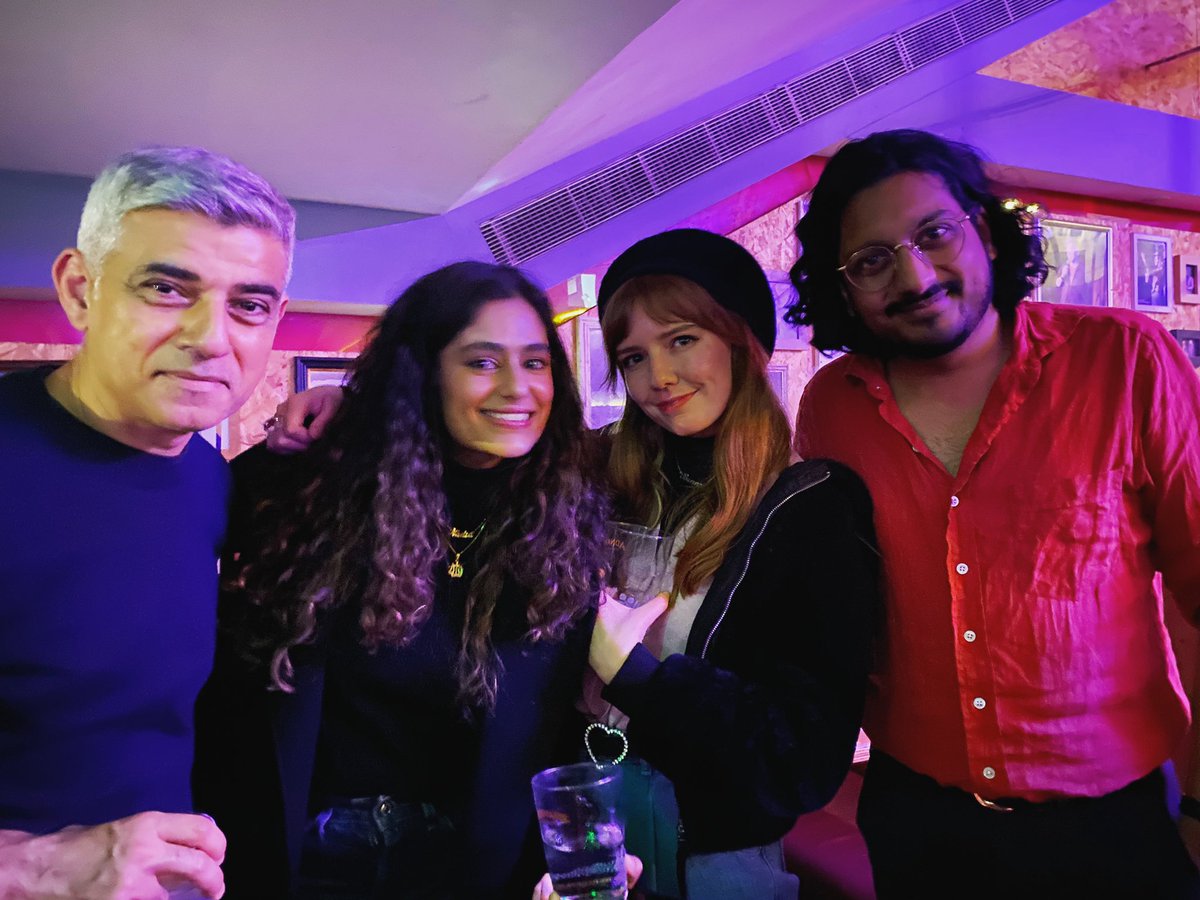 Had the pleasure of hanging out with <a href="/SadiqKhan/">Sadiq Khan</a> &amp; <a href="/AhirShah/">Ahir Shah</a> at his show tonight! Turns out they’re both big fans of the band and were chanting ‘people power knock down Tory towers’ with us. Sadiq was enquiring who we were signed by and showed signs of wanting to be our manager 🤔