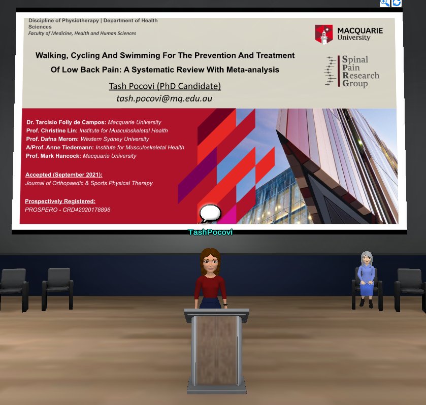 PocoviTash's tweet image. First international conference ✅

What a pleasure to have the (virtual) floor to discuss findings from a recent systematic review synthesizing evidence for walking, cycling and swimming for low back pain prevention and treatment.

Thanks for having me @lbpforum2021