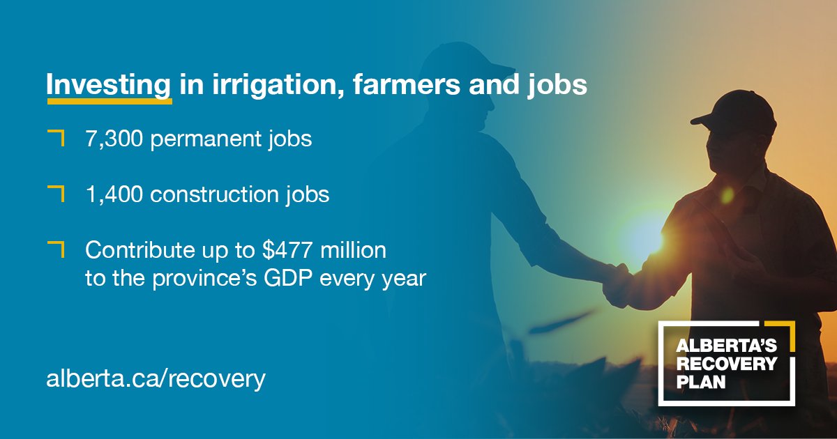 jkenney's tweet image. Capping off an amazing week of investment and economic news by announcing another $118 million for improving irrigation for Alberta’s farmers.

Alberta’s Recovery Plan 🏗 keeps delivering results!

➡ Read more: alberta.ca/release.cfm?xI…