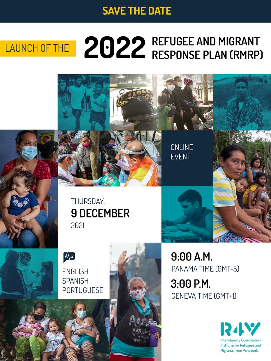 Plataforma_R4V's tweet photo. The 2022 Response Plan for Refugees and Migrants from Venezuela🇻🇪 of the #PlatformR4V will be launched on December 9th. 

📢 Stay tuned to our YouTube channel 👉 https://t.co/uAoEZWR1KI

#Together4Venezuelans https://t.co/ySELl40roj