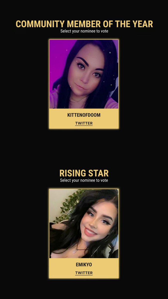 ObeyAlliance's tweet photo. We'd like to congratulate to @Kitten0fDoom &amp; @emikyo1 on their recent Golden Bolts Nominations! ⚡

We encourage everyone of you to vote and help recognize them for their wonderful achievements! 🥳

https://t.co/DQLerys7vk https://t.co/9hgabaD13H